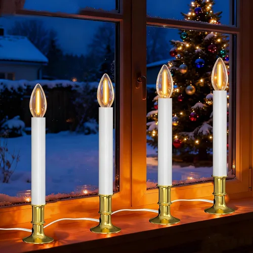 Vista 10 de Lámpara de vela eléctrica para ventana, luces de velas de ventana de Navidad con base chapada en níquel y bombilla C26, lámparas de velas