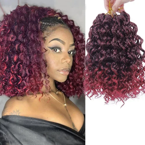 Vista 19 de GoGo Curl Crochet Hair 18 pulgadas onda de agua pelo sintético bohemio ganchillo trenzado jengibre onda profunda extensiones de cabello trenzado