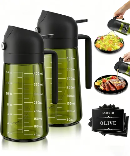 Vista 16 de LAKUMIQI Pulverizador de aceite de oliva 2 en 1 para freidora de aire, dispensador de aceite de vidrio de 16 onzas y rociador de aceite de cocina
