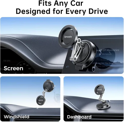 Vista 3 de SYNCWIRE Soporte para automóvil MagSafe [3 ejes ajustables], soporte magnético de teléfono al vacío con ventosa reemplazable tablero/parabrisas
