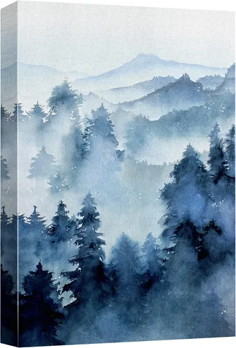 Vista 19 de SIGNWIN Lienzo impreso para pared, diseño de bosque y guardería, cabaña de troncos, invierno, nieve, montaña, bosque, ilustraciones de naturaleza