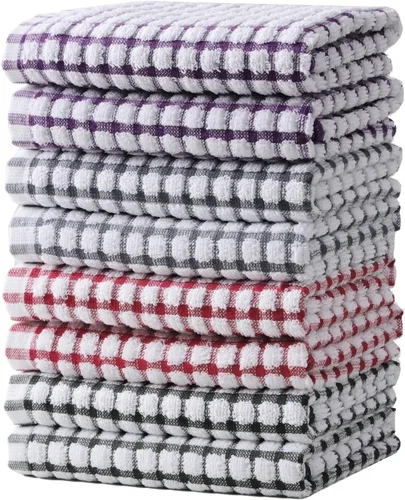 Vista 9 de Oeleky Toallas de cocina de algodón, 15 x 26 pulgadas, a cuadros, paquete Multicolor