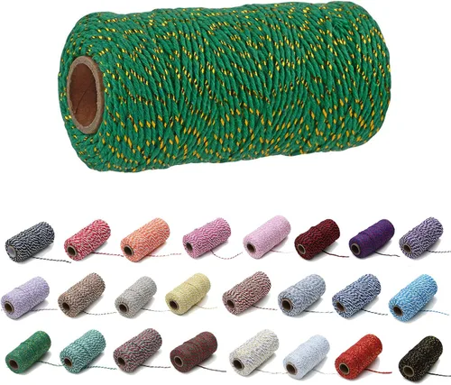 Vista 33 de 1 rollo de cuerda de algodón colorida de 0.0787 in de 109 yardas, cuerda para panaderos, manualidades DIY, envoltura de regalos, Navidad, boda #02