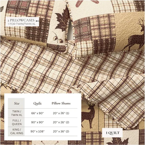 Vista 5 de Great Bay Home Juego de colcha Lodge para niños tamaño individual/individual XL con 1 funda. Juego de edredón reversible de 2 piezas para todas