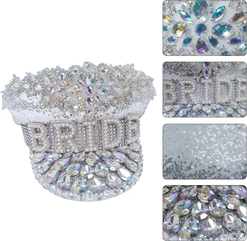 Vista 3 de Ulrica Sombreros de novia con diamantes de imitación, sombrero de discoteca para decoraciones de despedida de soltera, sombrero de vaquero brillante