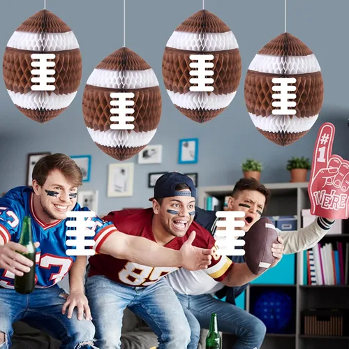 Vista 8 de C L cooper life Decoraciones colgantes para fiestas de fútbol, 6 unidades, panales de fútbol 3D con piezas de soporte, suministros de fiesta