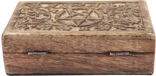 Vista 7 de DharmaObjects Caja de almacenamiento de madera tallada a mano para joyería (Triple Moon, grande)