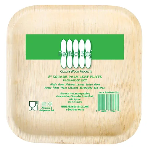 Vista 2 de Perfectware Platos de hoja de palma platos de bambú desechables de 8 pulgadas cuadrados (25 piezas) compostables y biodegradables ecológicos.
