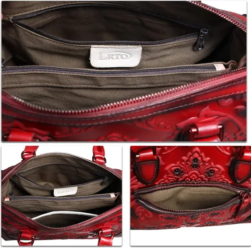 Vista 7 de Bolso de mano de cuero genuino con asa superior para mujer, hecho a mano, vintage, retro, de piel de vaca, bolso cruzado Genuine Leather, Top