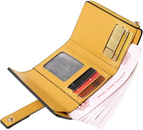 Vista 4 de AOXONEL Billetera pequeña de cuero para mujer, billetera Rfid para mujer, billetera triple plegable, compacta con ranuras para tarjetas y bolsillo