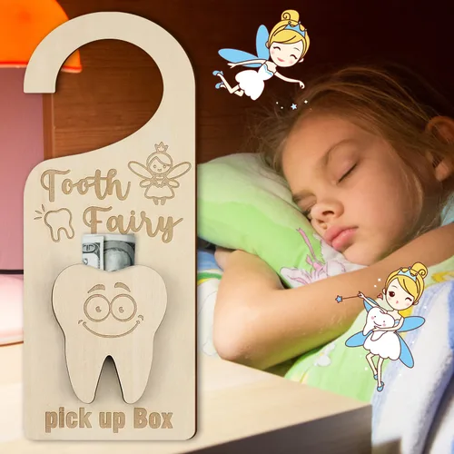 Vista 5 de Percha de puerta de hadas de dientes con soporte para dinero, caja de recogida de hada de dientes, regalo de aliento para decoración de habitación