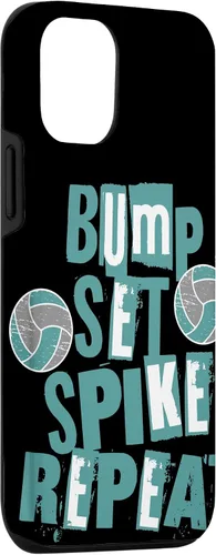 Vista 3 de iPhone 15 Parents Girls Volleyball Bump Set Spike Repeat Teal & Gray Case