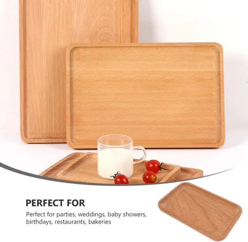 Vista 6 de Cabilock Organizador de frutas de madera maciza, bandeja decorativa para servir pasteles, postres, soporte de exhibición de vajilla de madera