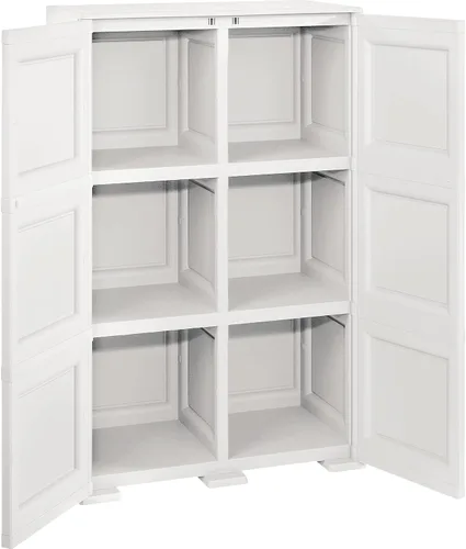 Vista 4 de Omnimodus - Armario de almacenamiento de plástico con puertas; armario ligero con 3 estantes para organización; fácil montaje, color crema