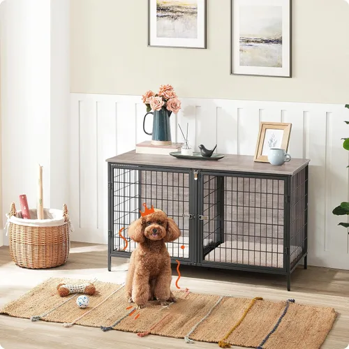 Vista 3 de MAHANCRIS Mueble de jaula para perros para 2 perros, perrera de 43.3 pulgadas con divisor extraíble, muebles para perros resistentes y resistentes