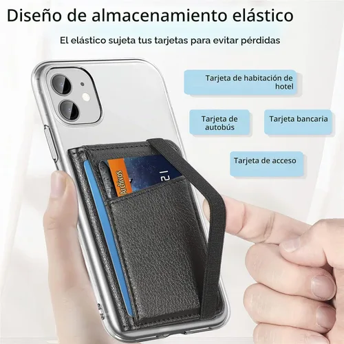 Vista 3 de Funda tipo cartera para teléfono, tarjetero para la parte posterior del teléfono, funda de piel con tapa compatible con iPhone, Samsung Galaxy Negro