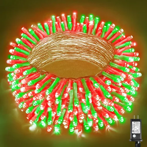Vista 35 de Guirnalda de luces navideñas con 100 LEDs, tira de 33 pies, 8 modos, conectable, impermeable, parpadeante, con temporizador y memoria, para Azul