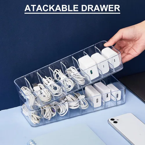 Vista 5 de Tatuo 1 Pieza Organizador de Cables con 10 Amarres de Alambre, Caja de Almacenamiento de Cables de Plástico Caja para Cargador Organizador