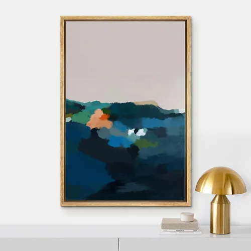 Vista 2 de IDEA4WALL Lienzo enmarcado para pared, acuarela pastel, cordillera, valle, ilustraciones abstractas, naturaleza, arte moderno, bohemio, decorativo