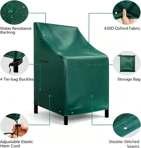 Vista 4 de RosieLily Fundas para sillas de patio con respaldo alto, impermeables, resistentes, apilables, para taburetes de bar al aire libre, fundas