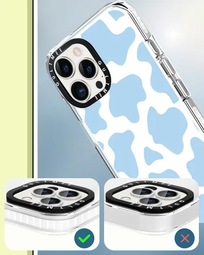 Vista 3 de Diseñada para iPhone 13 Pro de 6.1 pulgadas, bonito estampado de vaca azul con protector de pantalla de vidrio templado, diseño delgado con funda