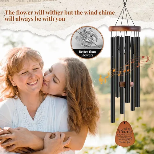 Vista 4 de JOBOSI Ramo de la madre, carillón de viento conmemorativo con tubo negro, regalos decorativos, adecuado para interiores y exteriores, perfecto