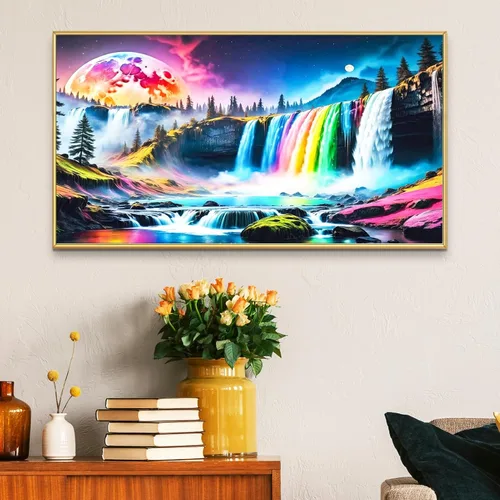 Vista 4 de JATOK Kits de pintura de diamantes para adultos, kits de arte de diamantes en cascada colorida 5D para principiantes, pintura de taladro redondo