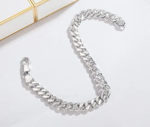 Vista 3 de Meilanduo Pulsera de cadena de eslabones cubanos Miami de plata de ley 925, 0.236in, 0.315in, 0.394in, 0.472in, 0.531in de grosor, pulsera cubana