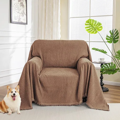 Vista 29 de MYSKY HOME - Funda extragrande para sillón de 1 cojín, lavable, protector de sofá con borlas, para mascotas y niños, 71 x 91 pulgadas, color beige
