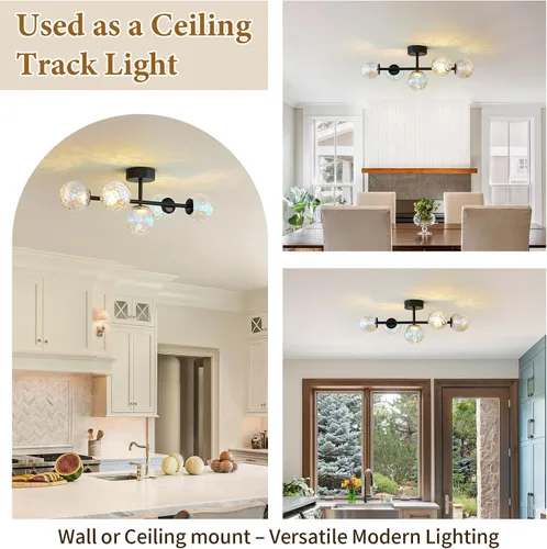 Vista 8 de Luz LED negra para tocador de baño: 5 luces de vidrio martillado colorido globo de luz - Luces de pared únicas de mediados de siglo modernas