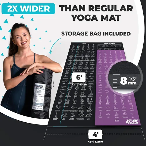 Vista 3 de Esterilla de yoga instructiva extra grande con posturas impresas - 3 veces más grande y 2 veces más ancha que las esterillas de entrenamiento 6' x