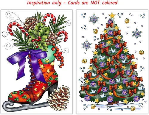 Vista 7 de Tarjetas de Navidad para colorear para adultos y niños Tarjetas de Navidad colorables, interior en blanco para tu mensaje, 10 diseños diferentes