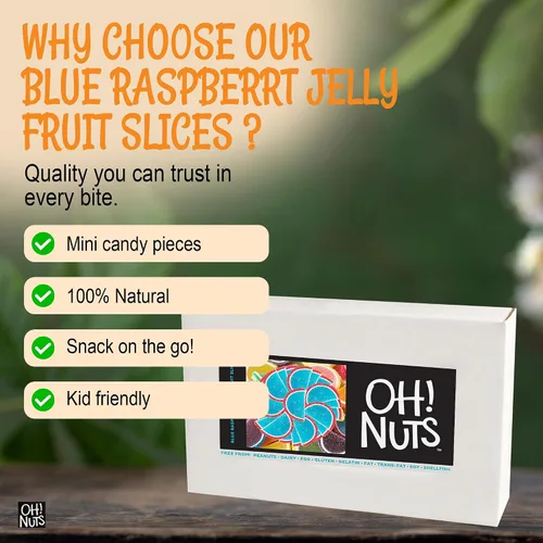 Vista 5 de Oh! Nuts Rebanadas de fruta de gelatina de frambuesa azul azúcar – Bolsa a granel de 5 libras Confitería tradicional masticable y dulce Sin