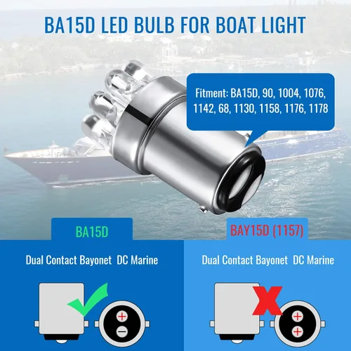Vista 4 de Honoson 4 bombillas LED 90 1004 de repuesto LED marino BA15D bombilla LED para luces de navegación de barcos, luces de anclaje de barco, luces