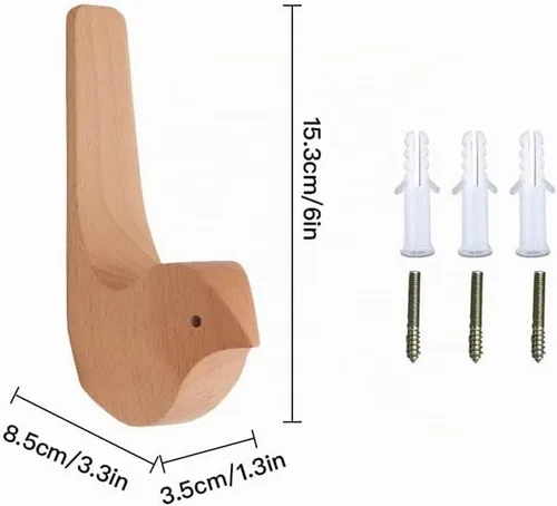 Vista 2 de Ganchos de pared de pájaros de grano de madera, ganchos para colgar en la pared, paquete de 3