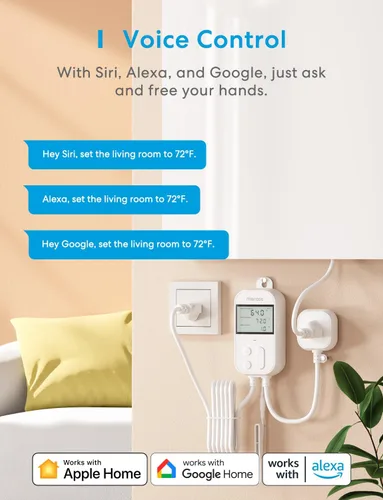 Vista 4 de meross Termostato Inteligente Controlador de Temperatura Wi-Fi Funciona con Apple Home, Alexa, Google Home, SmartThings Calefacción Refrigeración