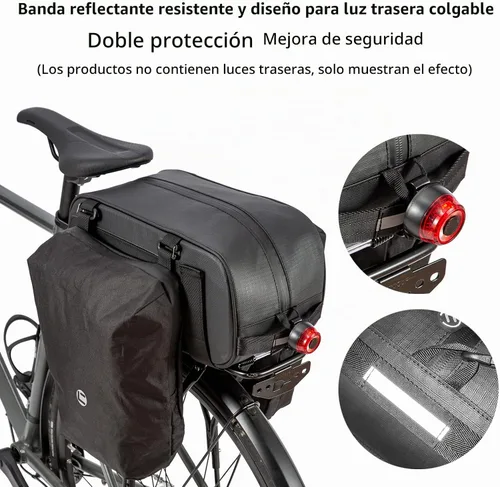 Vista 4 de HuiJuKeJi Bolsa de carga trasera para bicicleta, 3 en 1, multifunción, bolsa de almacenamiento de 26 litros, bolsa de sillín con tiras reflectantes