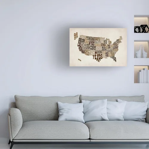 Vista 3 de Trademark Fine Art - Lienzo decorativo con mapa de texto de Estados Unidos