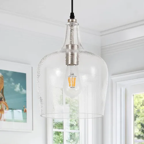 Vista 21 de Lámpara Colgante de Vidrio Moderna de Latón 1 Luz Individual con Cúpula Luminarias Colgantes para Isla de Cocina Comedor Pasillo, Diámetro 9 Latón
