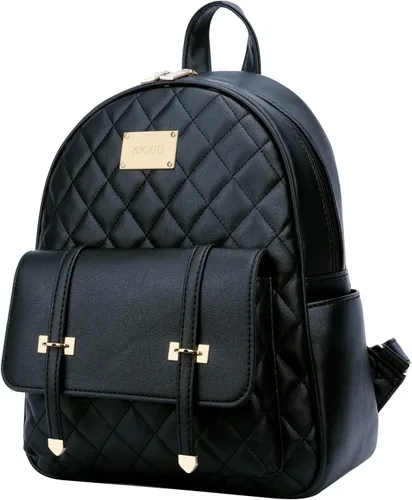 Vista 2 de KKXIU Mochila pequeña para mujer, de piel sintética, acolchada, mini mochila de moda para niñas, negro M, Mochilas Daypack