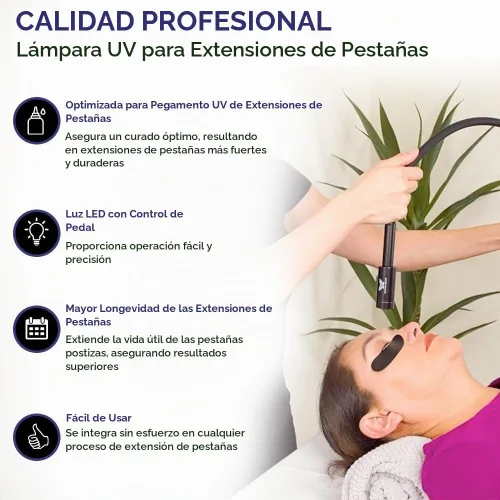 Vista 2 de Existing Beauty Lámpara UV para extensiones de pestañas, luz UV con control de pedal de pie, mejora la longevidad de las pestañas, para técnicos