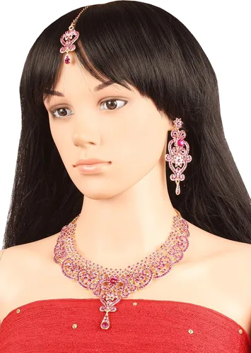 Vista 35 de Conjunto precioso de collar con look real Indian Bollywood, maravillosamente decorado, conjunto de collar adornado para mujer.