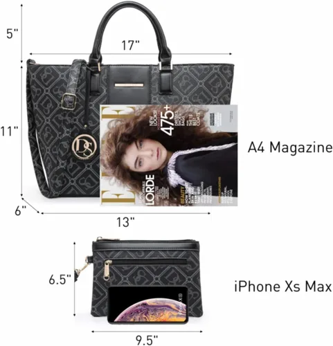 Vista 6 de DASEIN - Bolsa de mano para mujer, bolsa tipo bandolera, asa superior, bolsa plana para trabajar