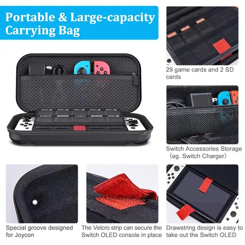 Vista 2 de Paquete de accesorios Switch OLED, innoAura 20 en 1 Switch OLED Kit de accesorios incluye correas de muñeca, funda de transporte para interruptor