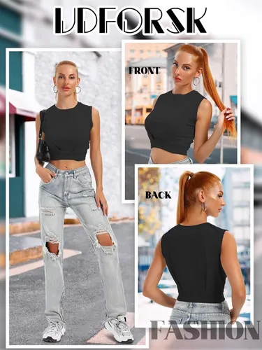 Vista 3 de Crop Top Workout Shirts for Women Cute Sleeveless Yoga Tops Gym Athletic Tank Tops Trendy Y2K Clothes for Teen Girls XS-XL