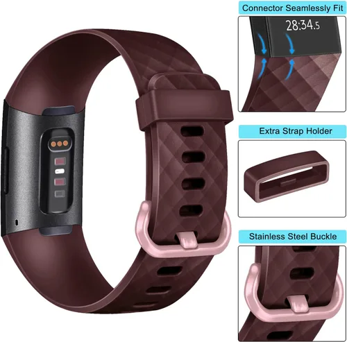 Vista 4 de Paquete de 3 correas deportivas compatibles con Fitbit Charge 4, correas de repuesto ajustables de silicona suave para Fitbit Charge 4/Fitbit Charge