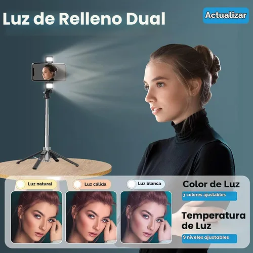 Vista 6 de MYBAT PRO - Trípode para selfie stick con control remoto, 4 en 1 extensible portátil Bluetooth Selfie Stick con luces y trípode para teléfono