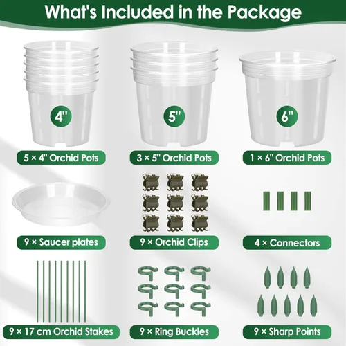 Vista 3 de 9 Pack Plastic Orchid Pots with Holes, 4, 5, 6 Inch Clear Orchid Pots Paquete de 9 unidades.