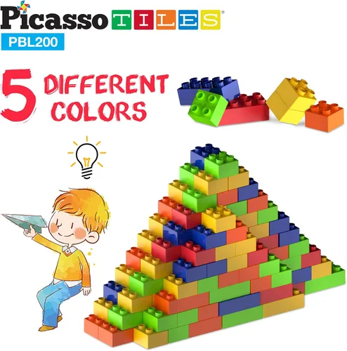 Vista 7 de PicassoTiles Juego de 200 piezas de bloques de construcción de ladrillos de construcción grandes, juego de ladrillos STEM, juego de aprendizaje