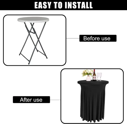 Vista 5 de Spandex Cocktail Table Skirt 32"x 43" Black Stretch Cocktail Table Cover, Washable Round High Top Tablecloth for Bar, Wedding, Party, Events (Black)
